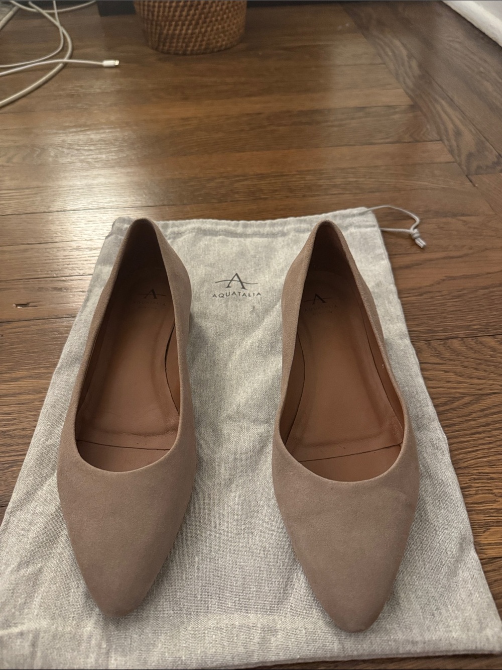 Aquatalia Taupe Suede Pointed-Toe Flats Size 8